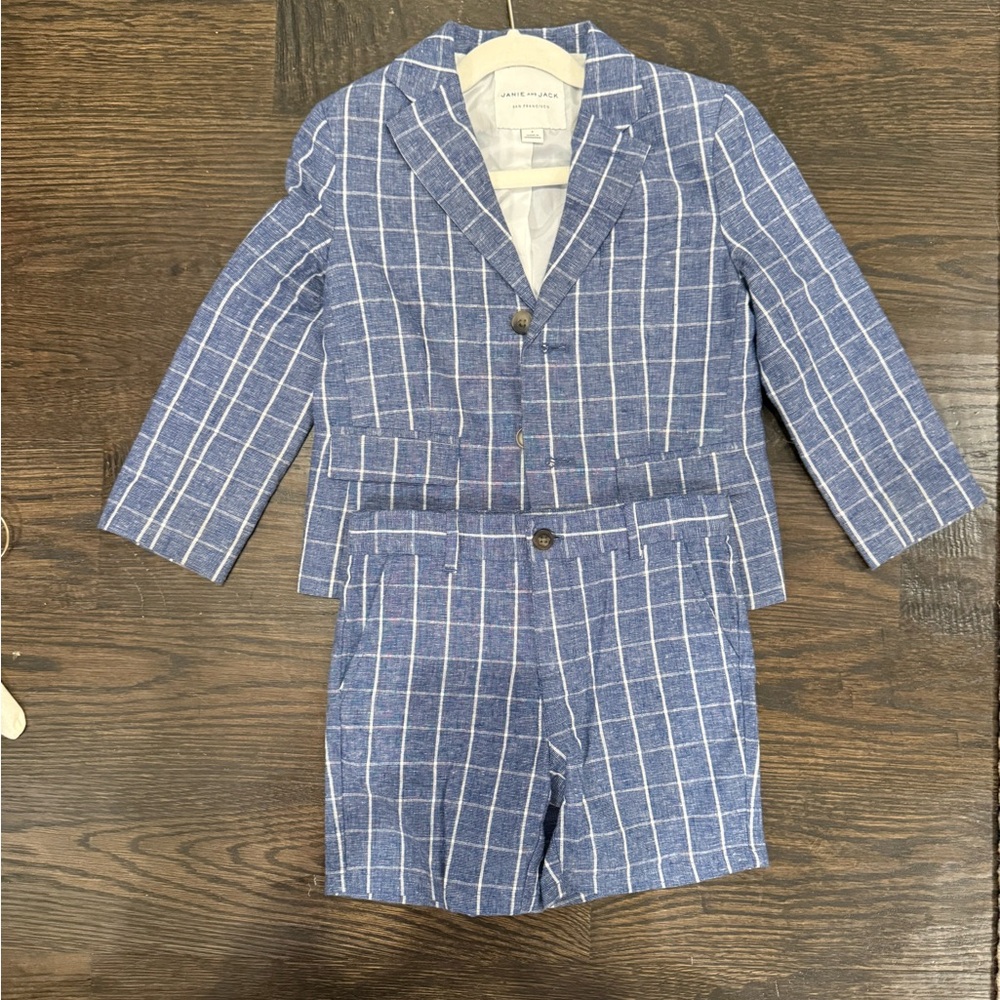 Janie and Jack Blue and White Checkered Suit Set